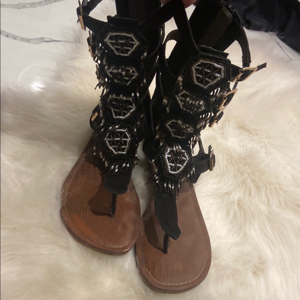 Black and Brown Beaded Women's Sandals